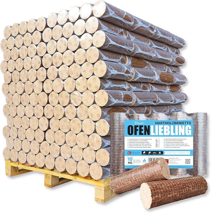 Kienbacher Buche & Eiche Holzbriketts - Nestro mit Zugloch - 96 x 10 kg Palette – Bild 1