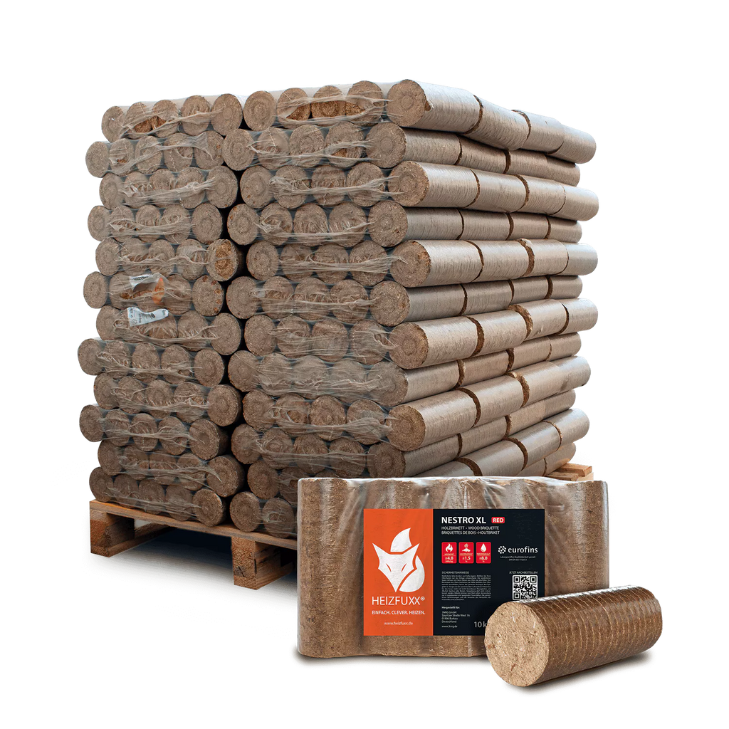 Holzbriketts Nestro XL Red – rund ohne Loch (Palette 960 kg) – Bild 1