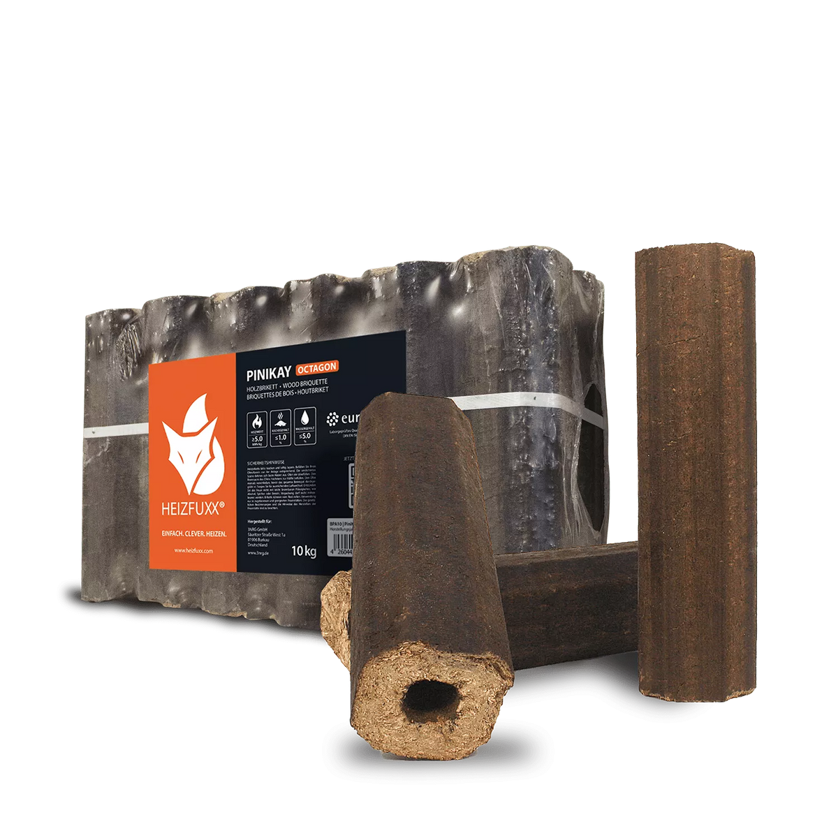 PiniKay Hartholzbriketts Oktagon – mit Zugloch (Palette 960 kg) – Bild 6