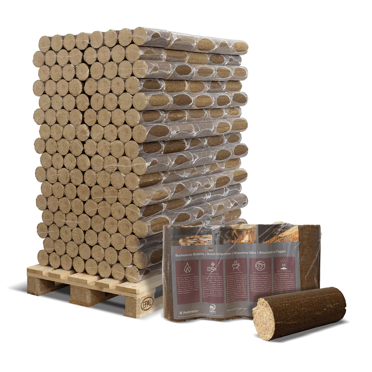 Pollmeier Buchen-Holzbriketts Nestro – rund ohne Loch (Palette 960 kg) – Bild 1