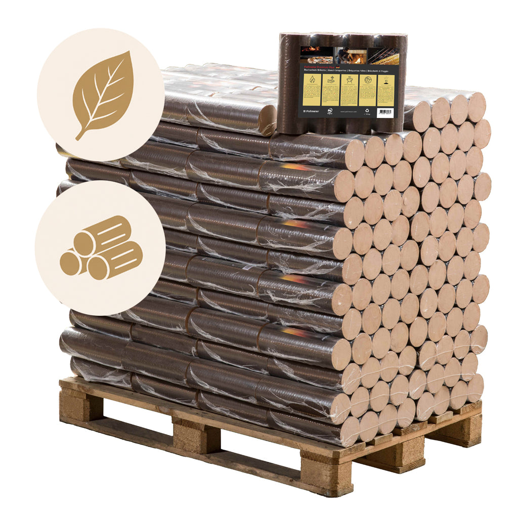 960kg Pollmeier - Runde Buchen Briketts in 10kg-Packungen