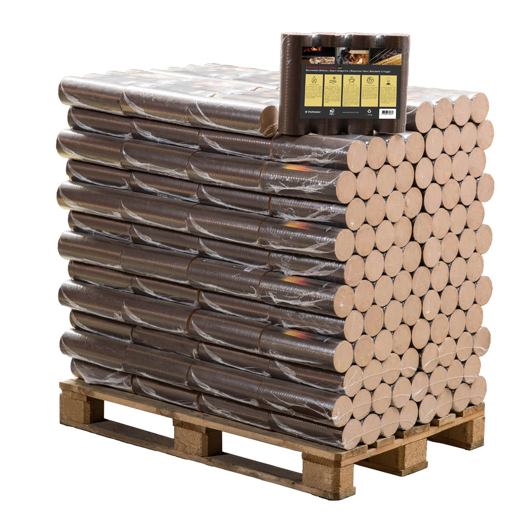 960kg Pollmeier - Runde Buchen Briketts in 10kg-Packungen
