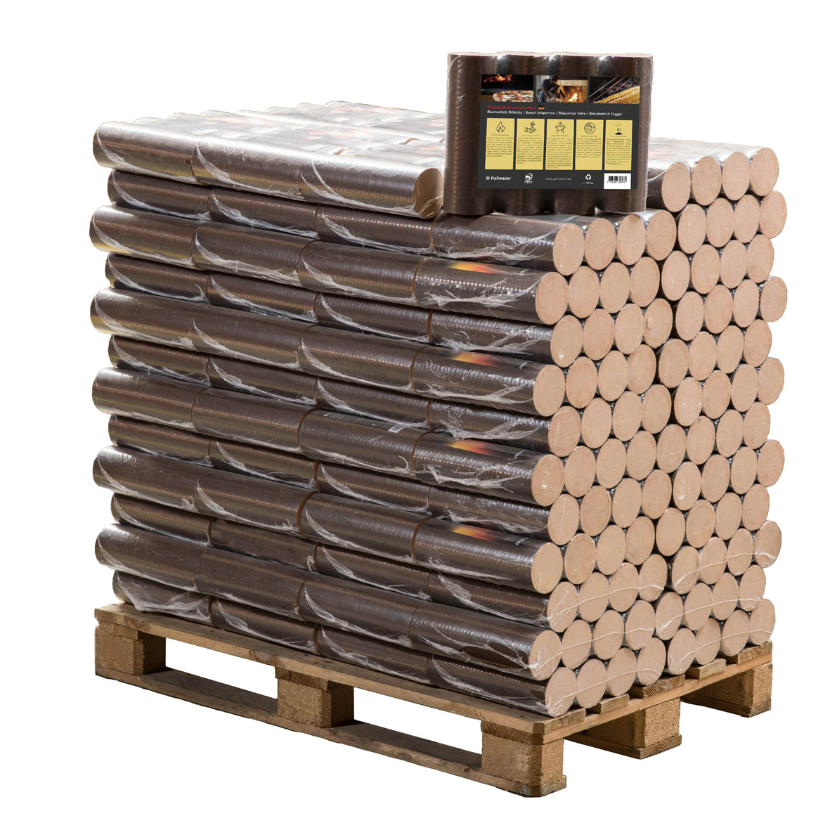 960kg Pollmeier - Runde Buchen Briketts in 10kg-Packungen