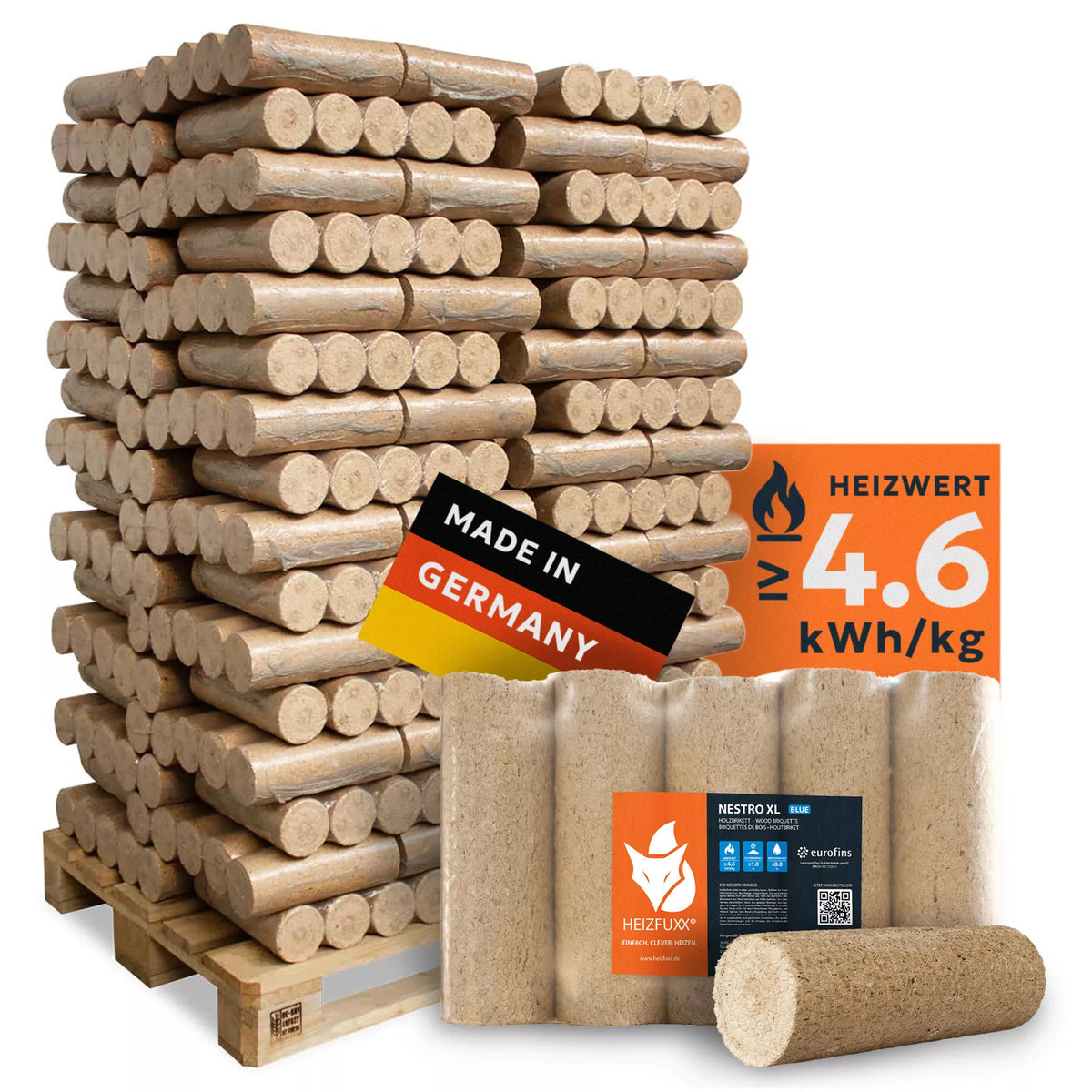 Holzbriketts Nestro XL Blue – rund ohne Loch (Palette 960 kg) – Bild 1