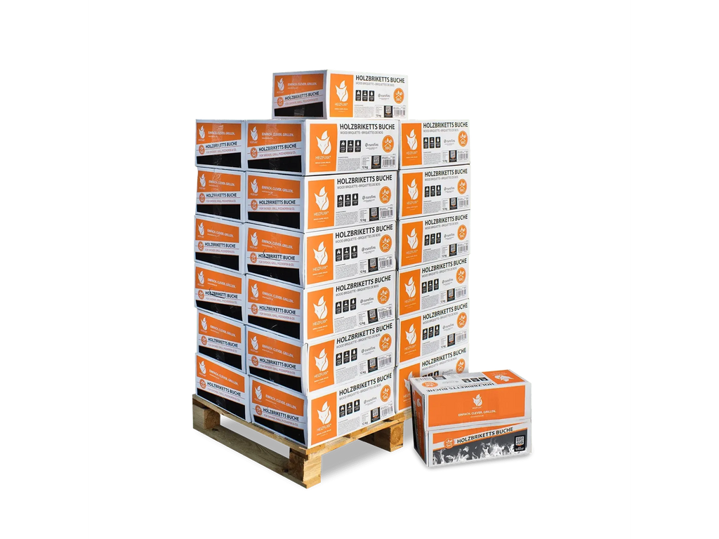 Heizfuxx Nestro M Holzbriketts Hartholz im Karton 12kg x 25 Karton 300kg Palette – Bild 1
