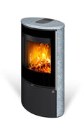 Kaminofen HEIDAL 20 | Außengehäuse aus Naturstein | Holzkamin| aus Stahl | kompaktes und elegantes Design | Edelstahlgriff | 6,3 kW