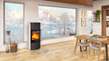 Kaminofen HEIDAL H 10 | Außengehäuse aus Keramik | Holzkamin | aus Stahl | Edelstahlgriff| Farbe: Weiß / Schwarz | 6,3 kW