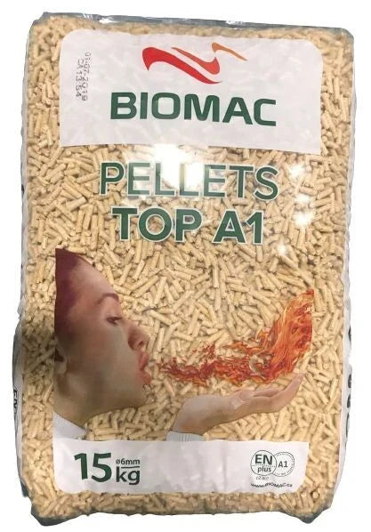 BIOMAC Holzpellets A1 – Palette (65 × 15 kg) – Bild 1