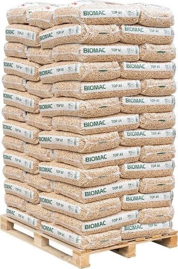 BIOMAC Holzpellets A1 – Palette (65 × 15 kg) – Bild 1